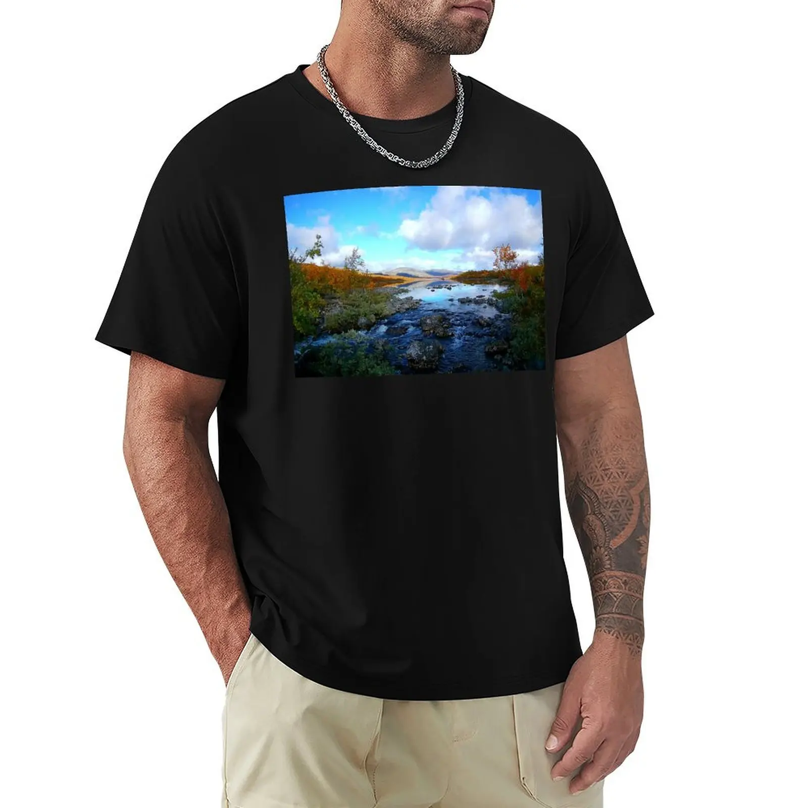 Mountains reflecting from lakes surfice in lapland T-shirt anime kawaii clothes Blouse plain t shirts for men pack