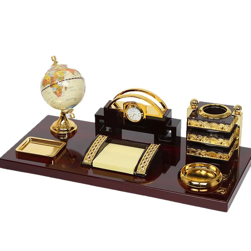 

High-end solid wood desktop, desk with pen holder globe clock, desk desktop countertop