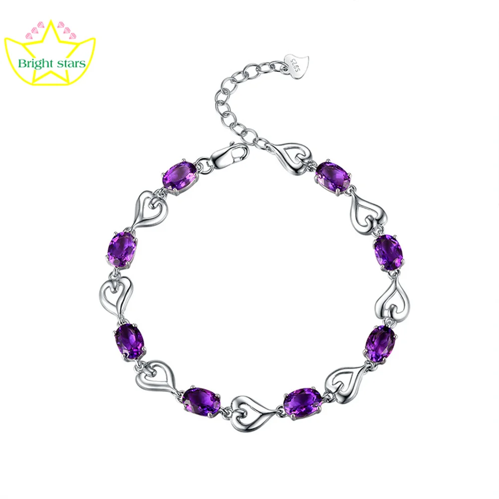 Bright Stars Amethyst s925 sterling silver bracelet female love design fashion hand jewelry