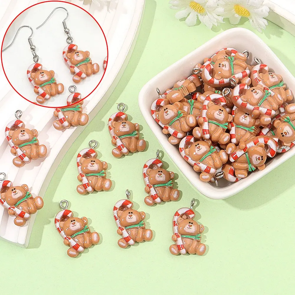 

3/12/24/48Pcs Multi Colored Bear Shaped Pendant with Cane,DIY NecklaceEarrings,ThanksgivingChristmasValentine's Day Accessories