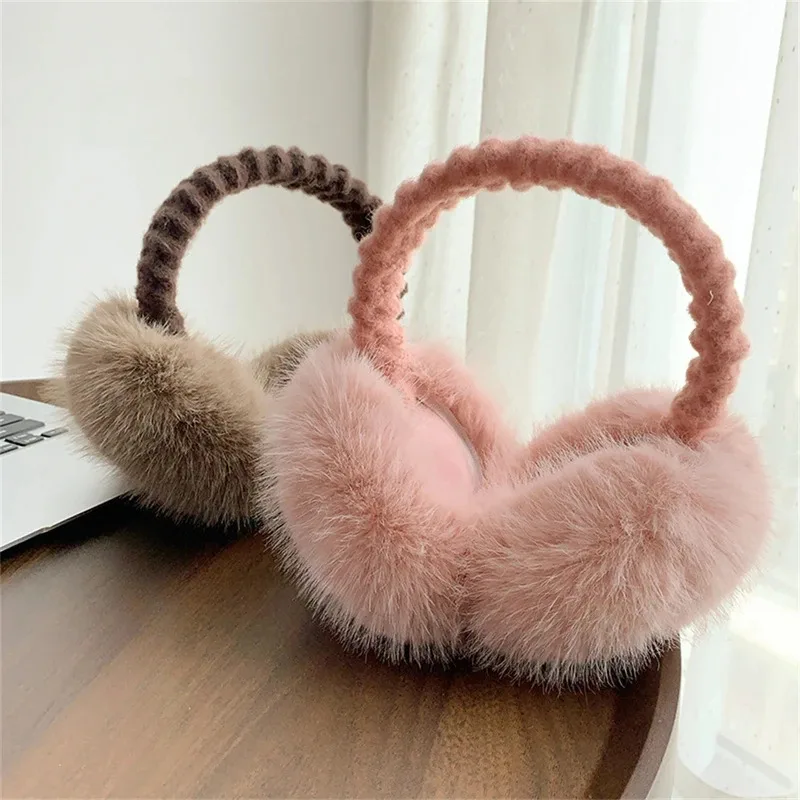Cute Plush Fur Headphones Women Winter Warm Earmuffs Soft Solid Fur Earplugs Fashion Unisex Ear Cover Outdoor Supplies