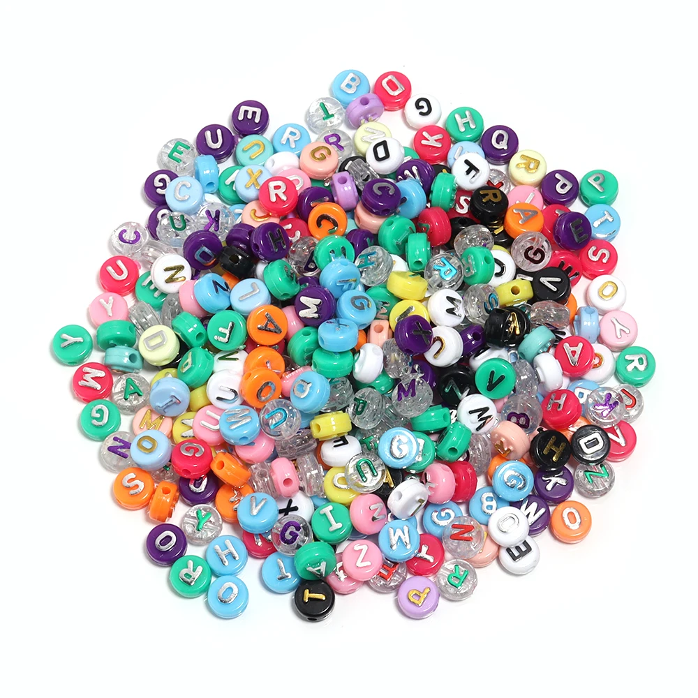 100 pçs acrílico misturado carta contas coloridas redondas planas alfabeto contas soltas espaçador grânulo para diy jóias fazendo colar pulseira