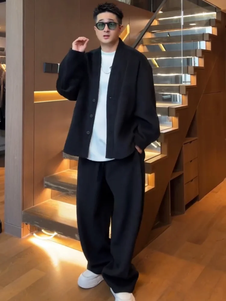 Autumn Winter Men's Casual Thickened Woolen Sweater Pants Set Loose Fit Fashionable Two-Piece Suit Long Sleeve Youthwear view 3