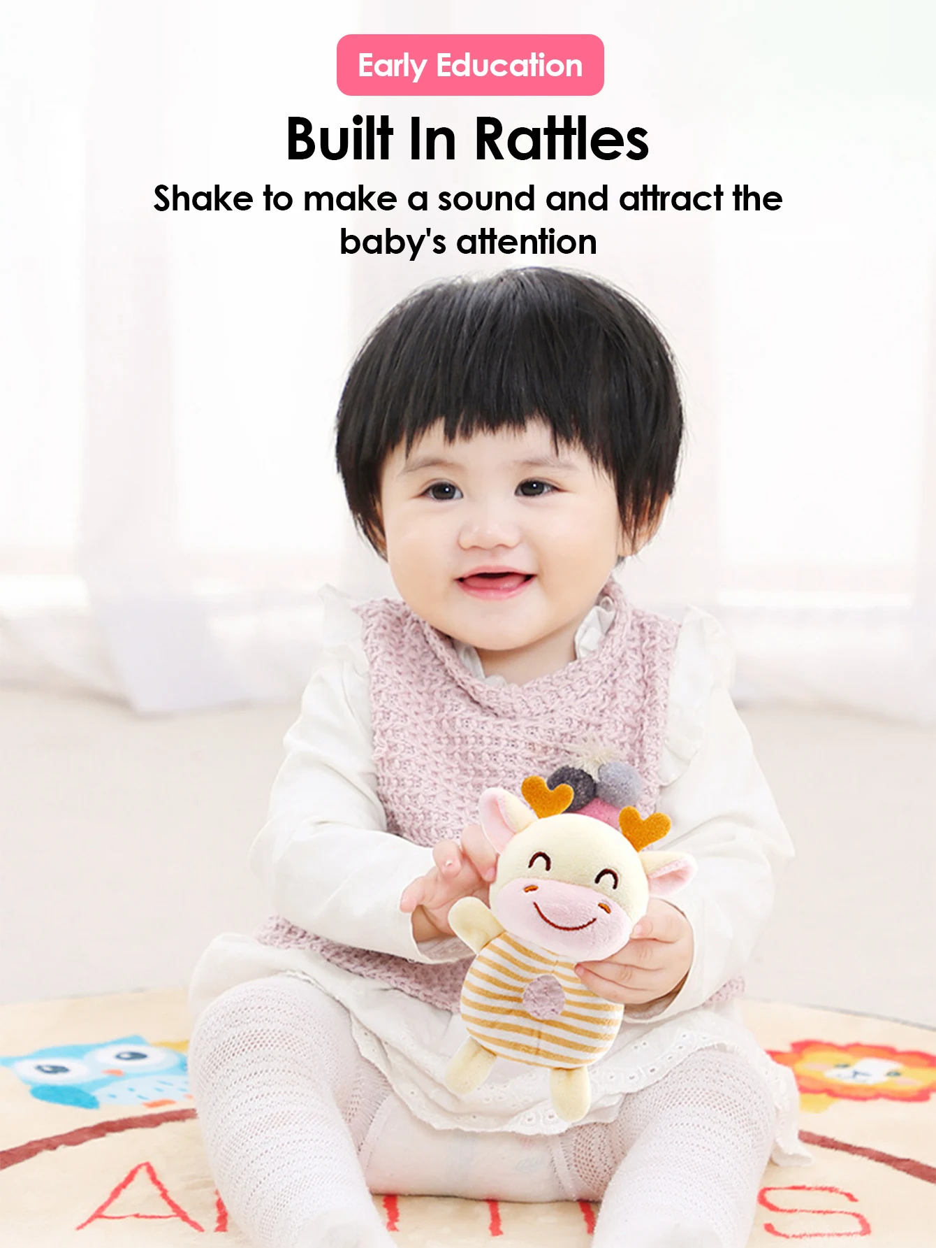 1 pz giocattoli per bambini 6 12 mesi sonaglio infantile giocattoli animali peluche infantile anello a mano letto giocattoli per neonato bambino precoce giocattolo educativo