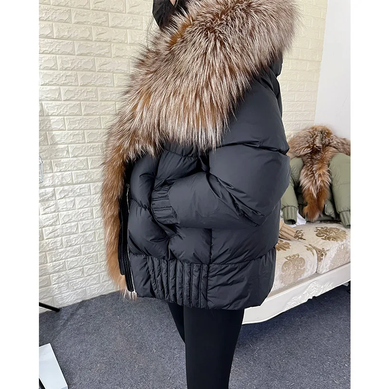 MAOMAOKONG 2024 White Duck Down Jacket Natural Real Fox Fur Collar Hood Puffer Coat Thick Luxury Winter Women Warm Outerwear