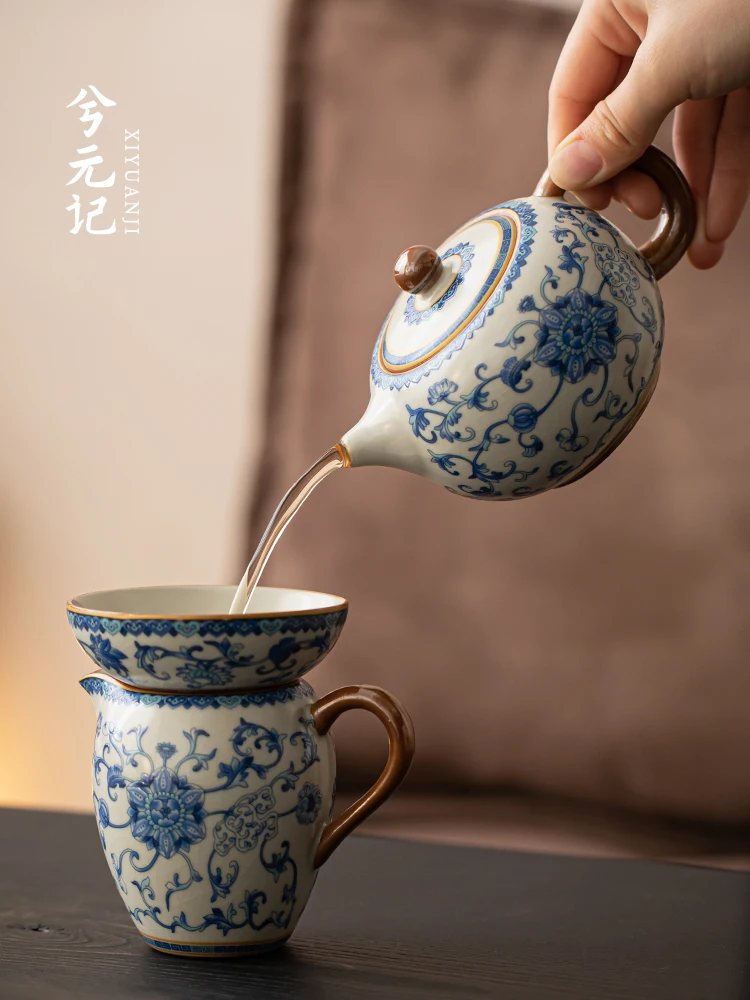 Blue and White Ru Kiln Kung Fu Tea Set