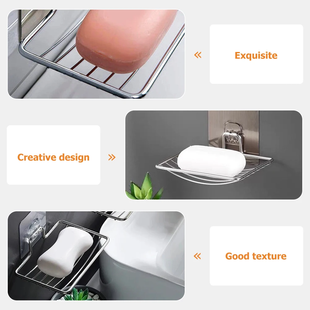 2 قطعة صندوق شفط حامل من الفولاذ المقاوم للصدأ للاستحمام جدار بار تخزين الصابون المطبخ الحمام المنظم صحن الصابون القابل للتصريف #6