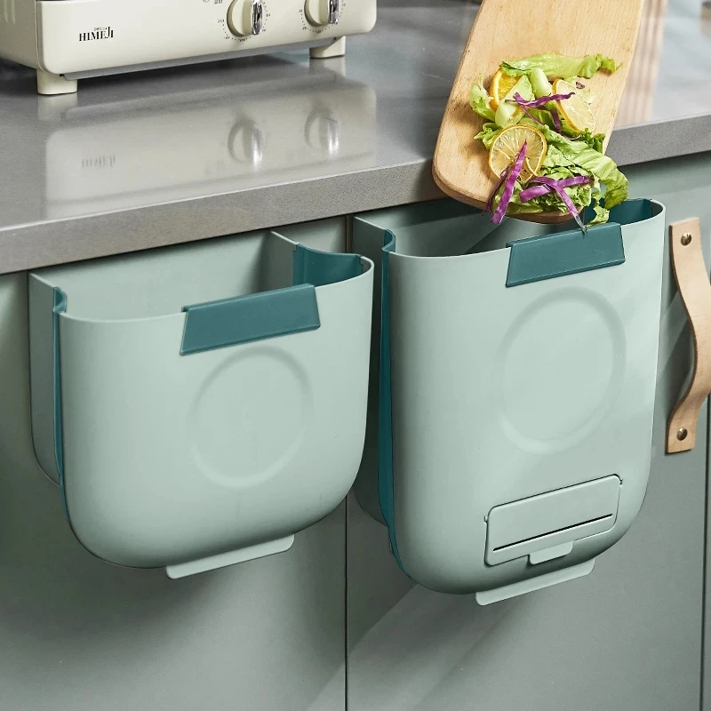 

Folding Waste Bins Wall Mounted Kitchen Garbage Bin Cabinet Hanging Trash Basket Trashcan for Bathroom Toilet Storage Bucket