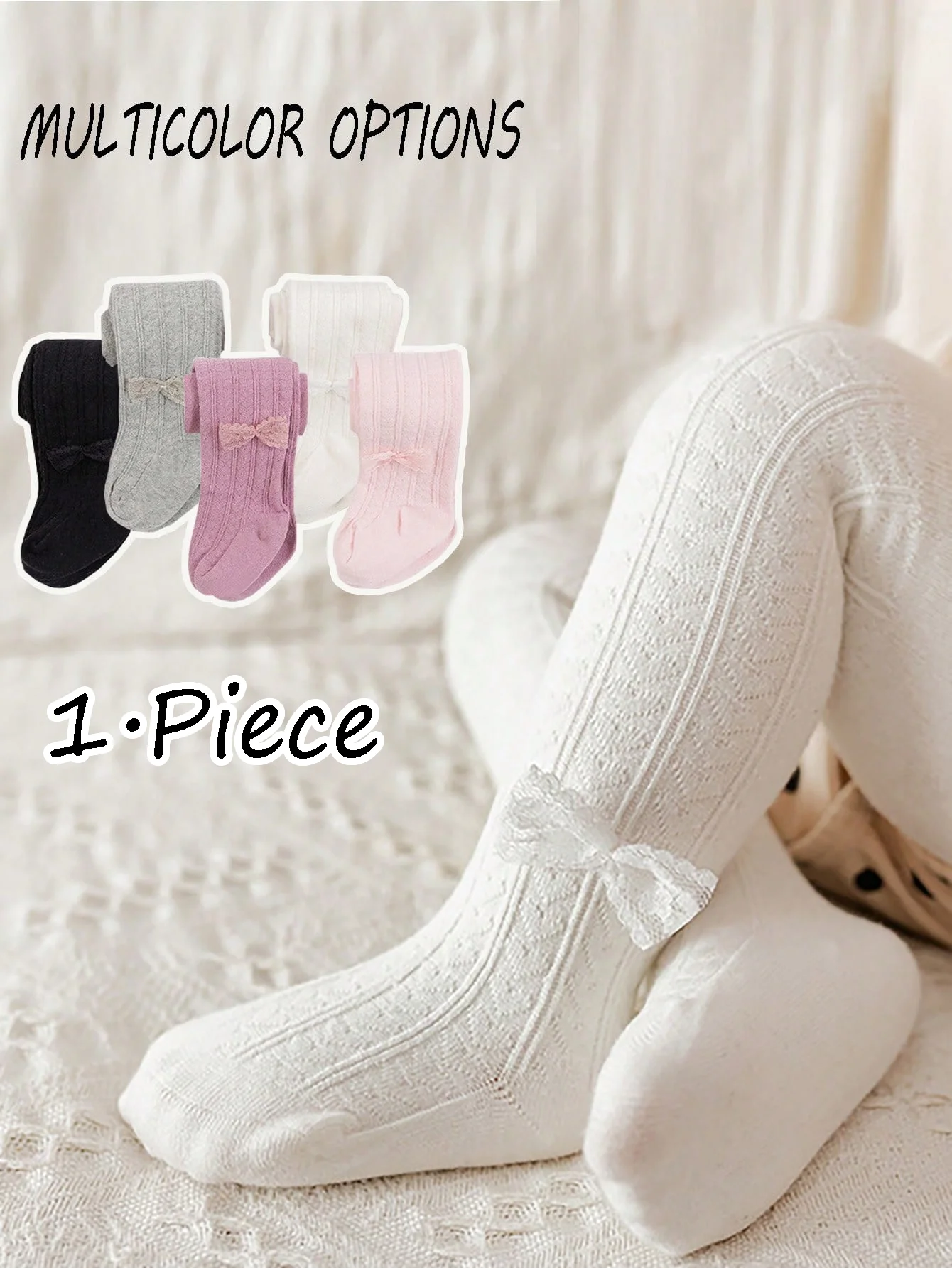 1 Pair of Baby Girls' Heart-Patterned Leggings with Lace Bowknots Decoration Are Suitable for Girls to Wear with Lolita Outfits for Everyday Wear