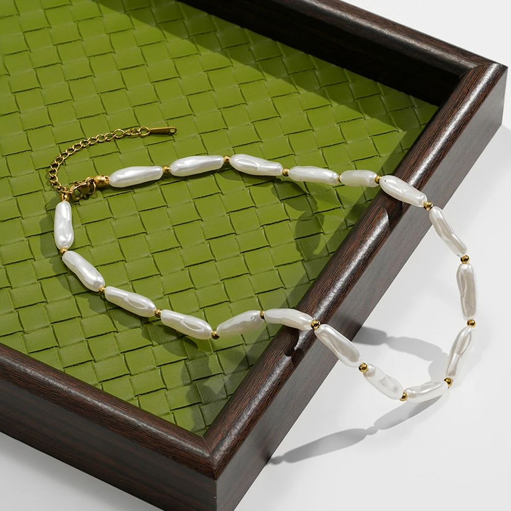 ENFASHION Para Mujer Imitation Pearl Chain Necklace For Women's Stainless steel 18K Gold Plated Delicate Fashion Jewelry P253652