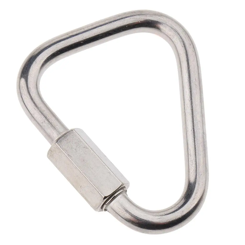 Outdoor Triangle Carabiner Screw Lock Stainless Steel Mini Keyring Metal Clip for Camping Key Fobs