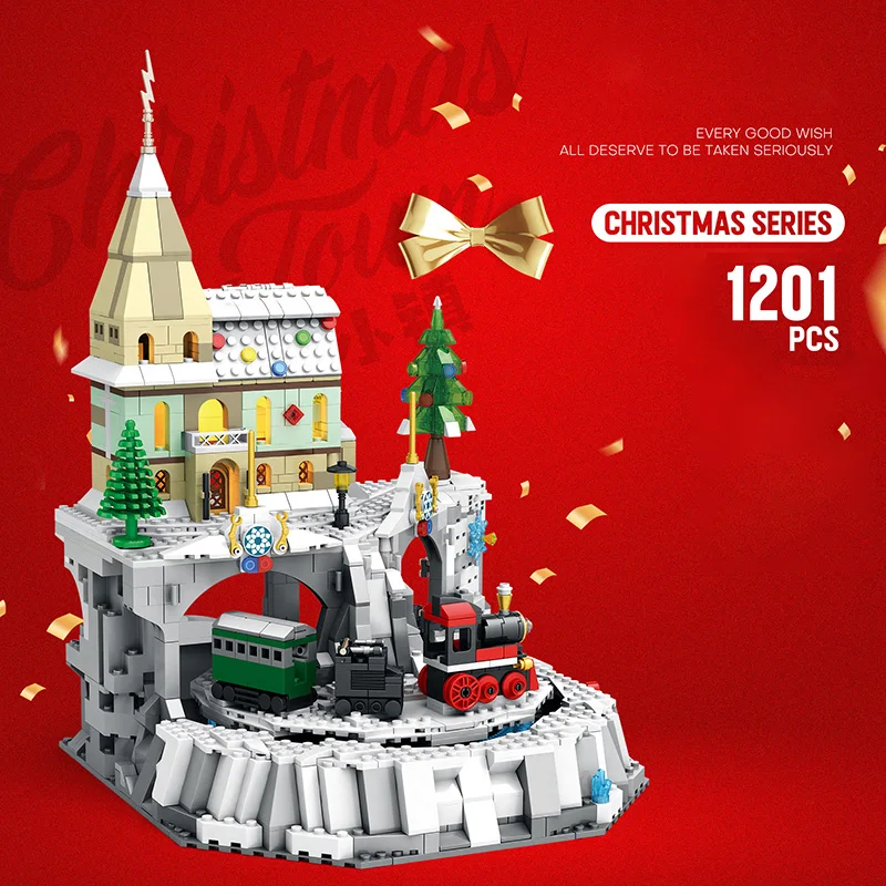 Reobrix 1203PCS Christmas Castle Gift Craft Santa Claus Models DIY Kit Collectible Display STEM Models Roleplay Child Toys