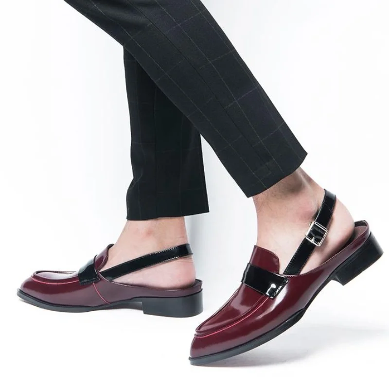 

Black Loafers Men Patent Leather Buckle Strap Pointed Toe Red White Dress Shoes Size 38-45 Men's Sandals