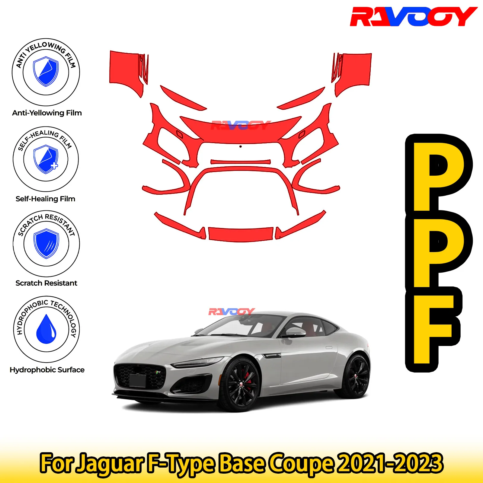 

For Jaguar F-Type Base Coupe 2021-2023 Glossy Matte Black Precut front PPF Kit Paint Protection Film