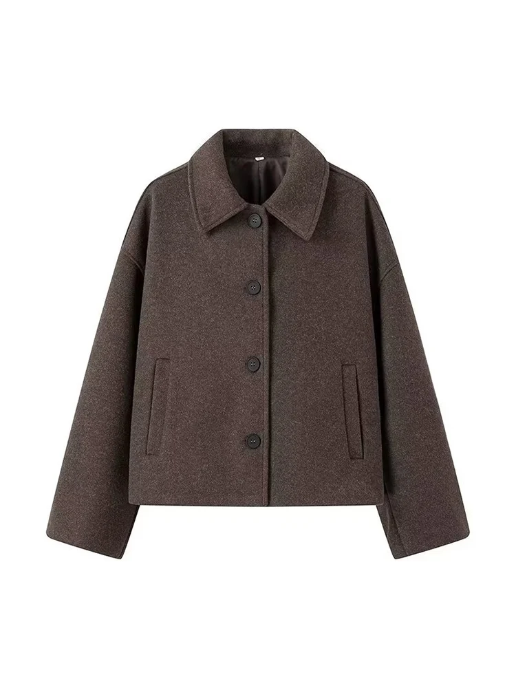 

European and American style autumn new fashion trend women's clothing commuting versatile long-sleeved loose short woolen coat