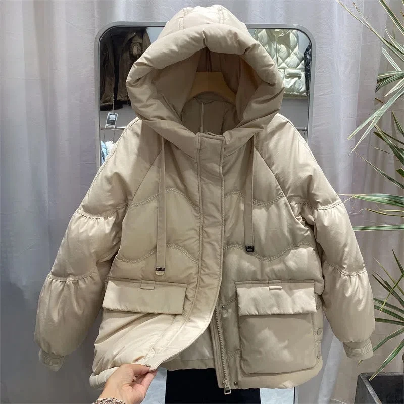 2024 New Winter Women Hooded 90% White Duck Down Coats Glossy Puffer Jacket Female Loose Warm Long Sleeve Parkas Snow Outwear