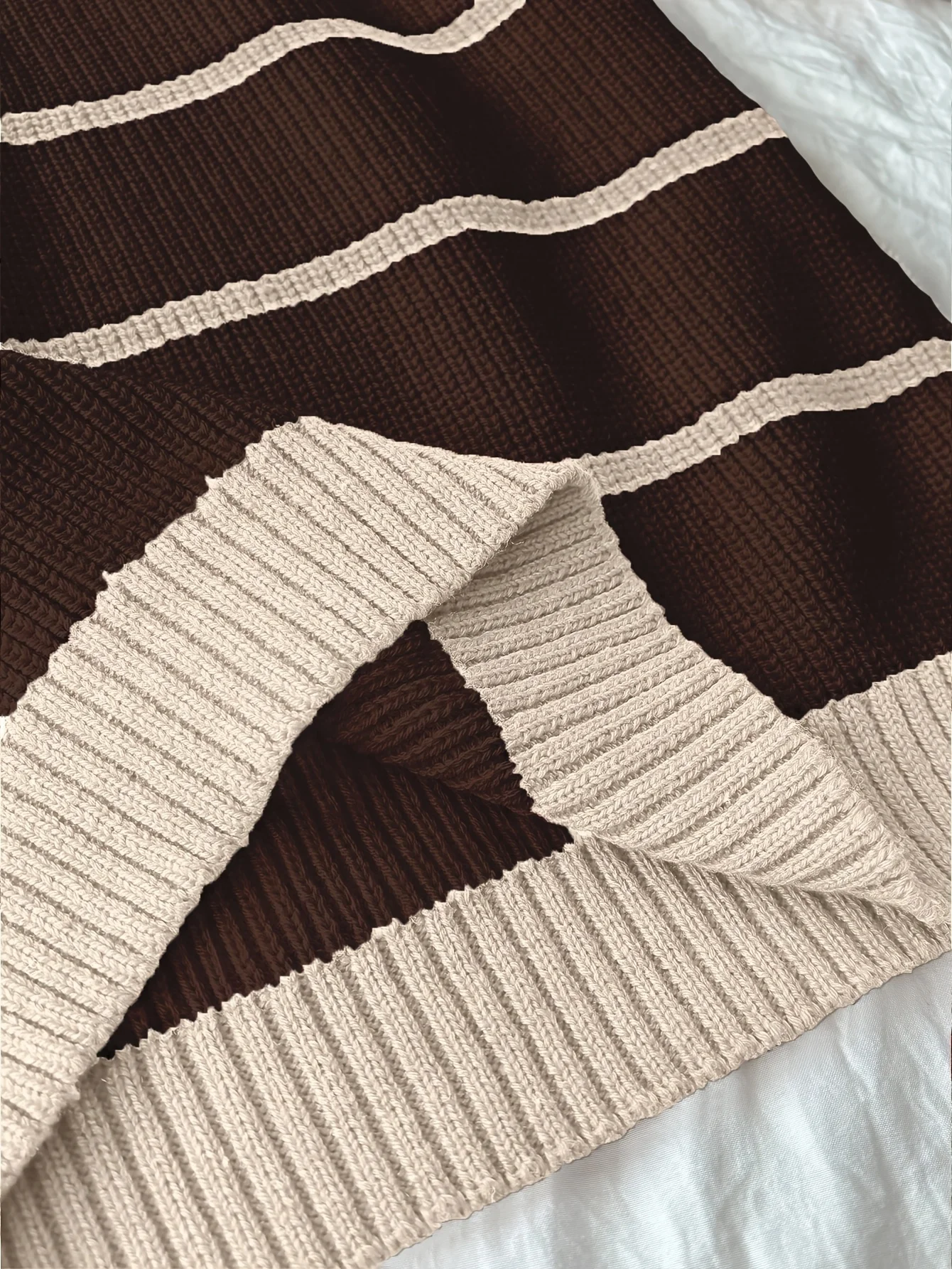 Women's polo neck striped ribbed trim knitted shirt, elegant, suitable for daily commuting, autumn and winter style image 5
