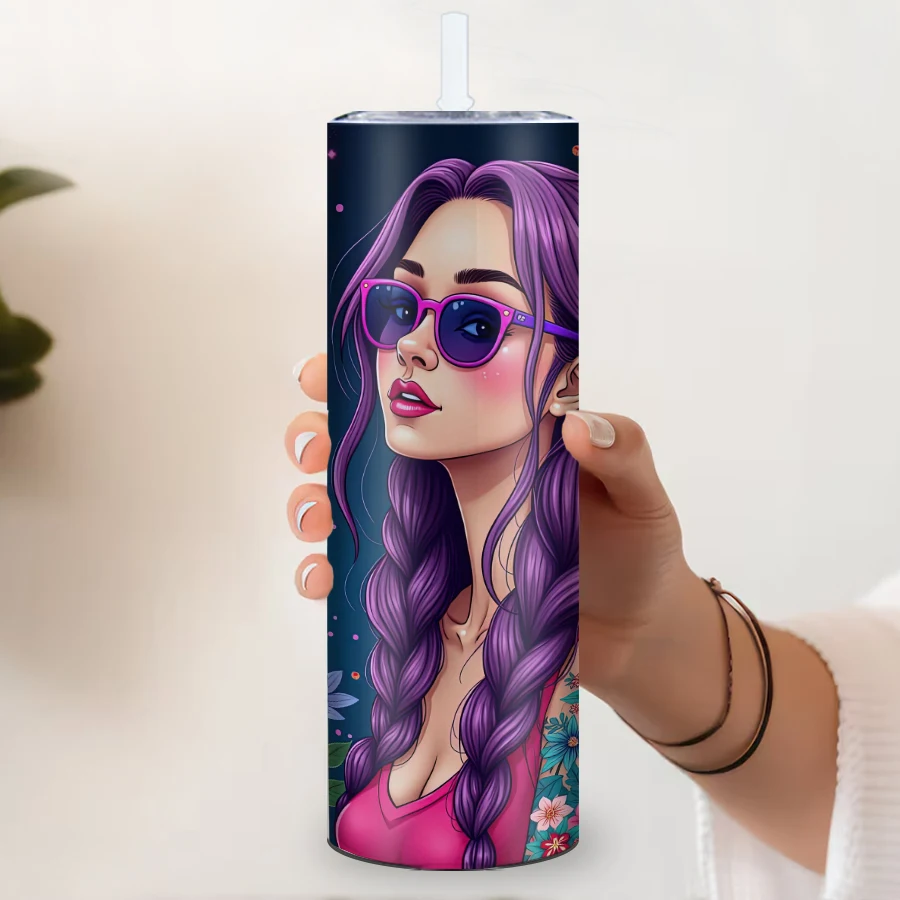 20oz Skinny Straight Tumblers Straw Lid Print 3D Positive Mind & Vibes Girl Festive Party Mugs Seamless Mugs Family Party Gift