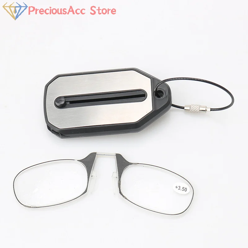 New Folding Legless Nose Clip Reading Glasses Men Women Mini Portable Hyperopia Eyeglasses With Keychain Glasses Box