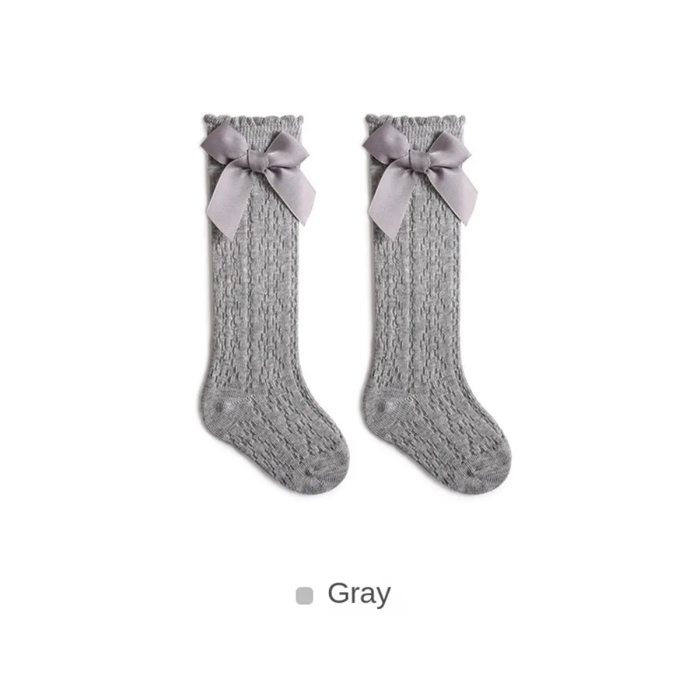 Soft Cotton Knee High Socks Breathable Mesh Hollow Out Socken Elastic Bow Long Sock for 0-3 Years Old