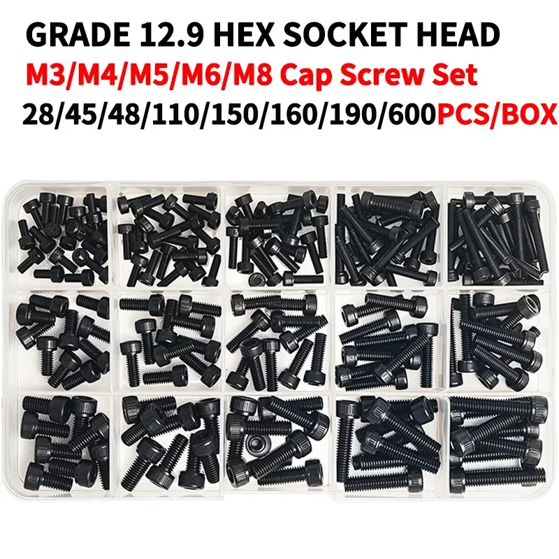 

Grade 12.9 Socket Head Cap Screws Set – M3 M4 M5 M6 High Tensile Hex Bolts Assortment with Allen Key,Carbon Steel Rust Resistant