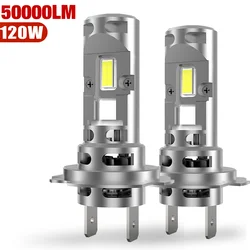 Mini bulbo sem fio do farol H7, farol do carro, auto lâmpadas do diodo com fã, 120W, 50000LM, CSP, turbocompressor, 12V, 6500K, branco, 2 PCes