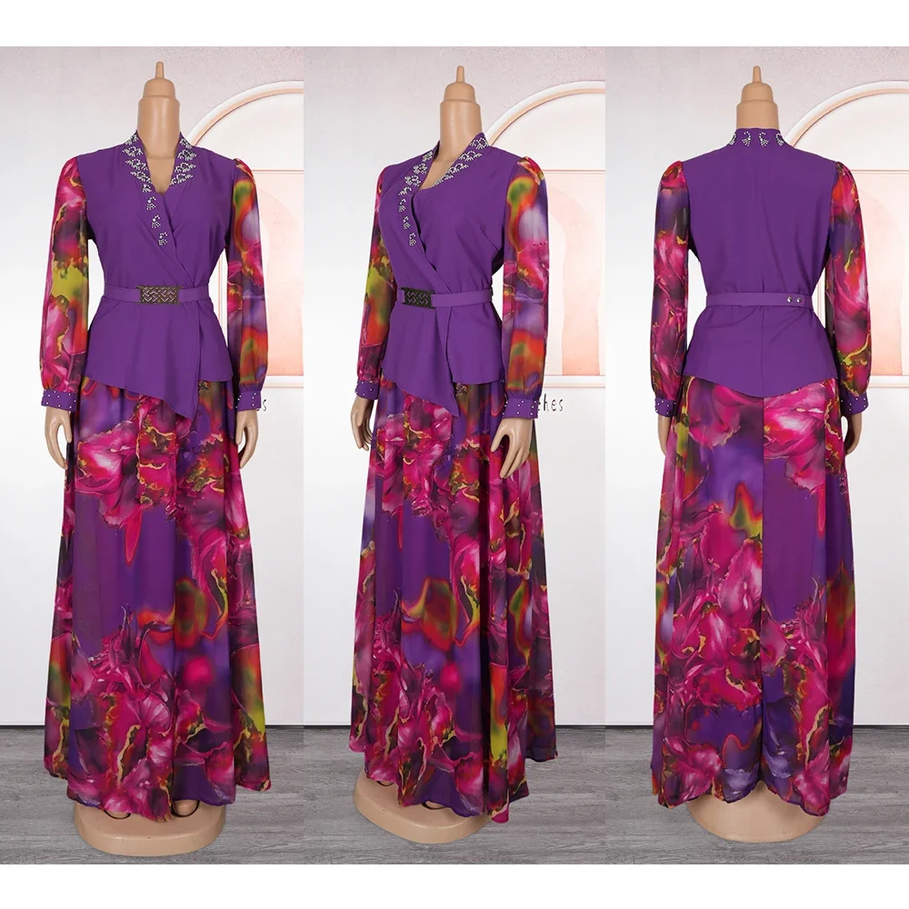 여성을위한 아프리카 의류 2 PCS 세트 탑과 스커트 정장 Dashiki Ankara 터키 복장 가운 플러스 사이즈 웨딩 파티 드레스