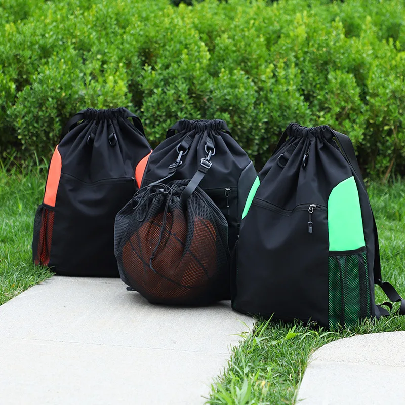 New Basketball Backpack Outdoor Sports Bag Nylon Package Travel Packet Boys and Girls Solid Color Beam Mouth Sports Backpack