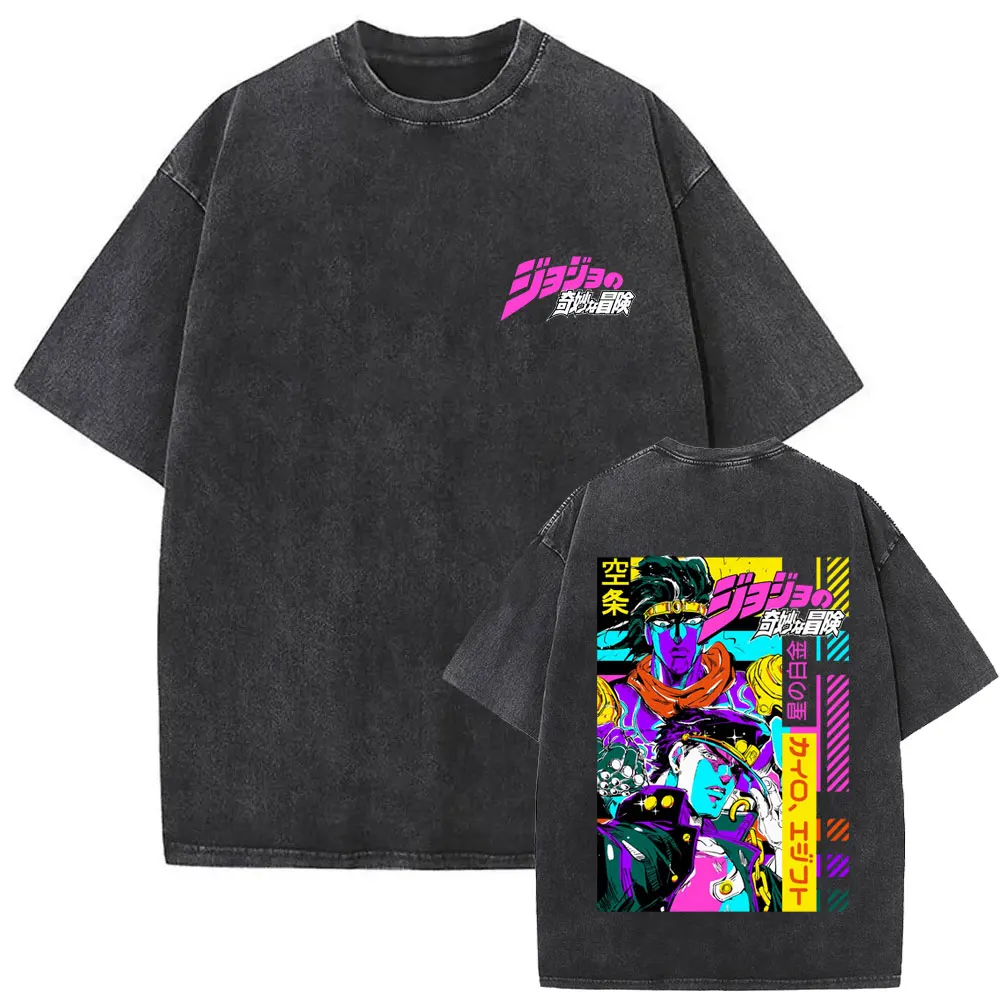 

Anime JoJo Bizarre Adventure Kujo Jotaro Star Platinum Vintage Washed T-shirt Men Women Casual Oversized T-shirts Manga T Shirt