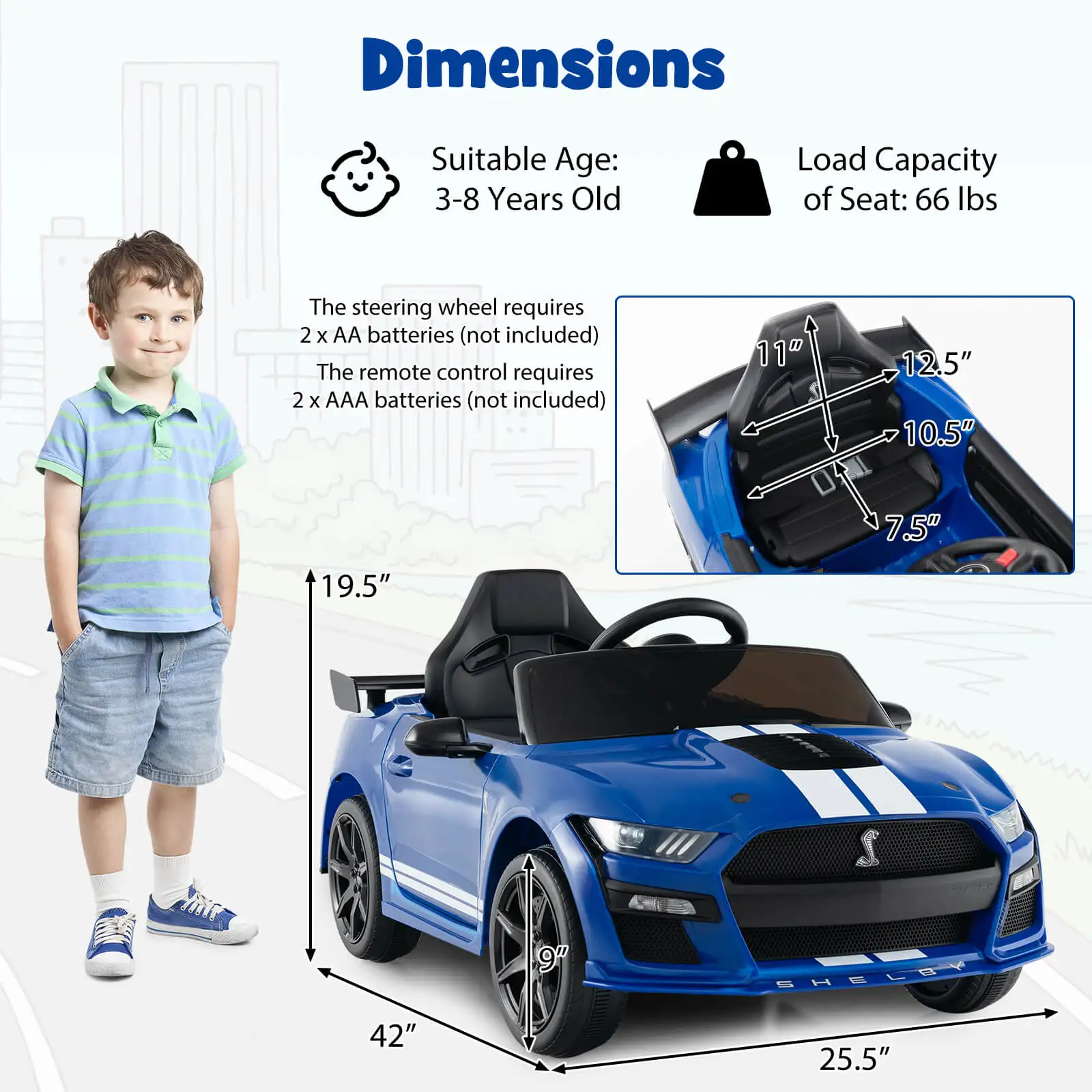 12V Licensed Ford Mustang Shelby GT500 Kids Ride on Car with Remote Control