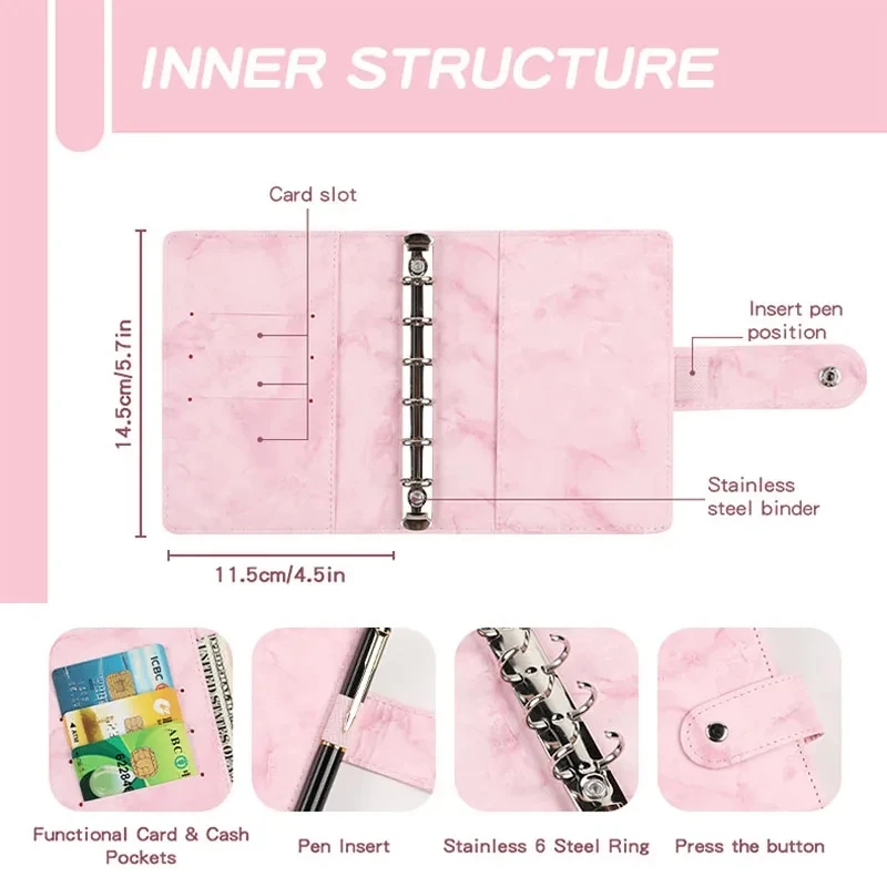 A7 Marble Budget Notebook Binder A7 Envelopes Cash Notebook Cover for Budgeting Money Organizer for Budget Binder Set