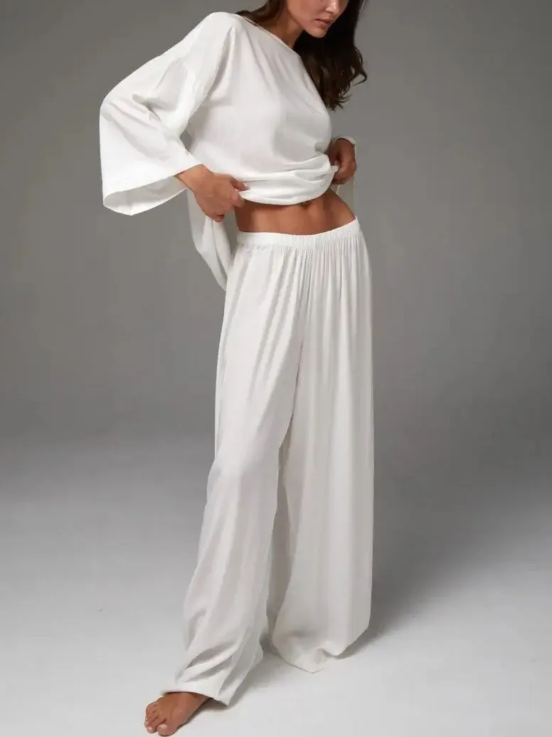 

2025 Autumn New Temperament Commuting Women's Suits Fashionable Solid Color Long Sleeve Loose Tops Casual Trousers Two-piece Set