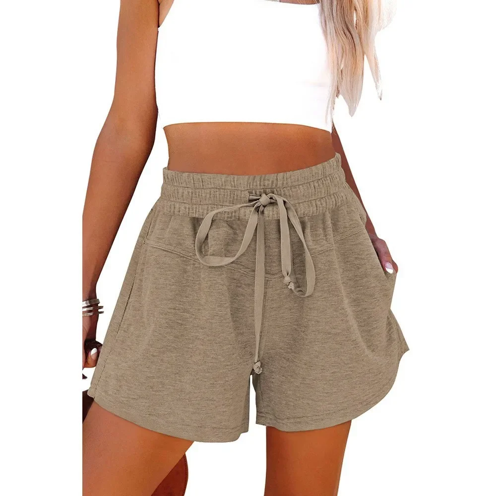 

2024 Elegant Women's Sports Shorts Spring/Summer New Fashion Lace Up Casual Pockets Solid Color Exposed Legs Show Leg Length