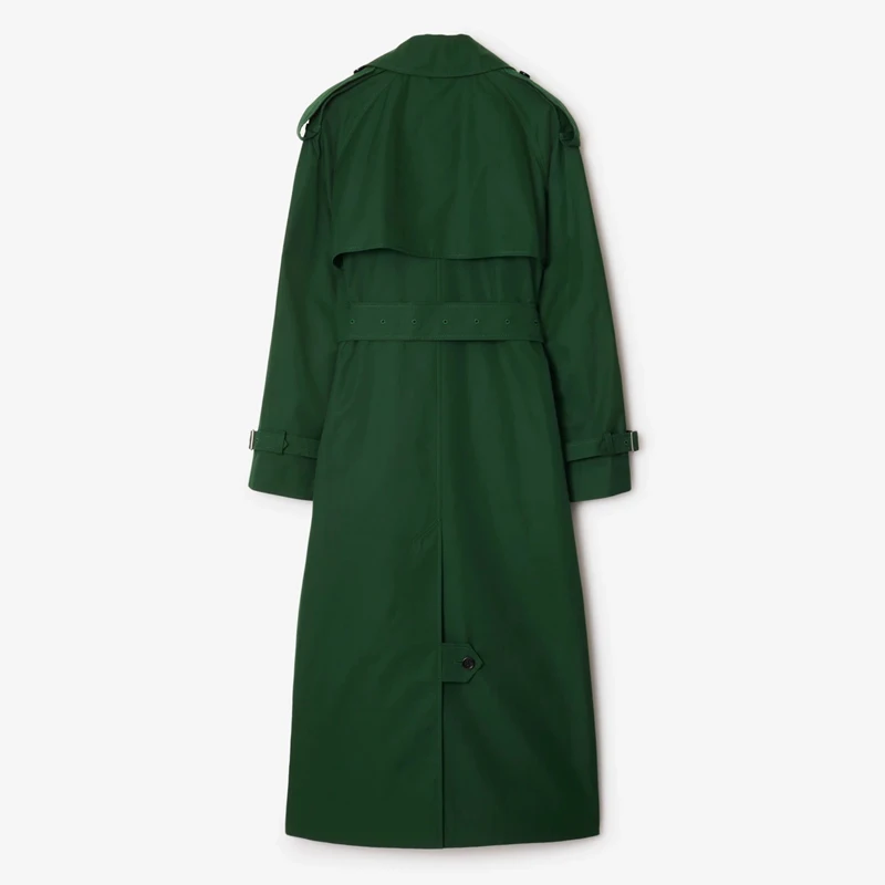 Classic Double-Breasted Knee-Length Women's Trench Coat British Fashion Waist-Cinching Slim Fit Custom Green Cotton Windbreaker