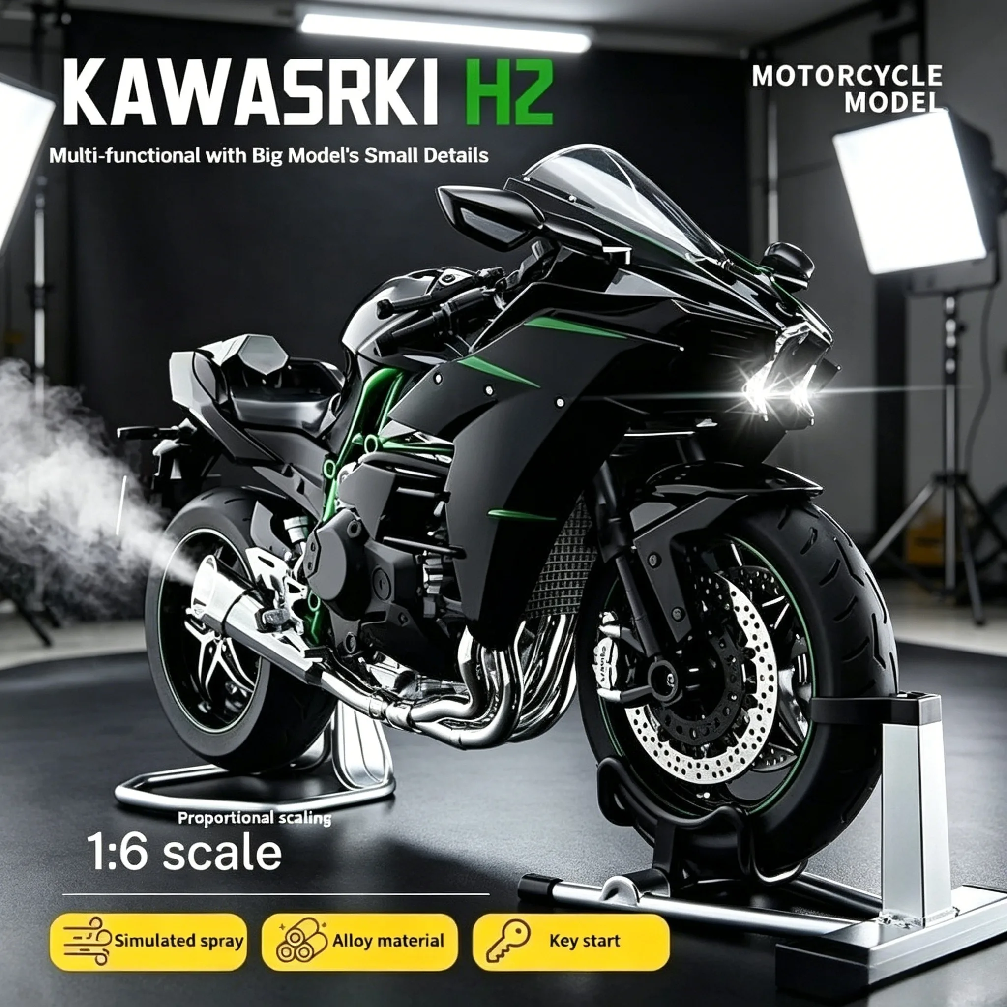 

Spray For 1:6 Kawasaki Ninja H2 H2R Sport Motorcycle Alloy Metal Diecast Model Superbike Home Trendy Ornaments Present