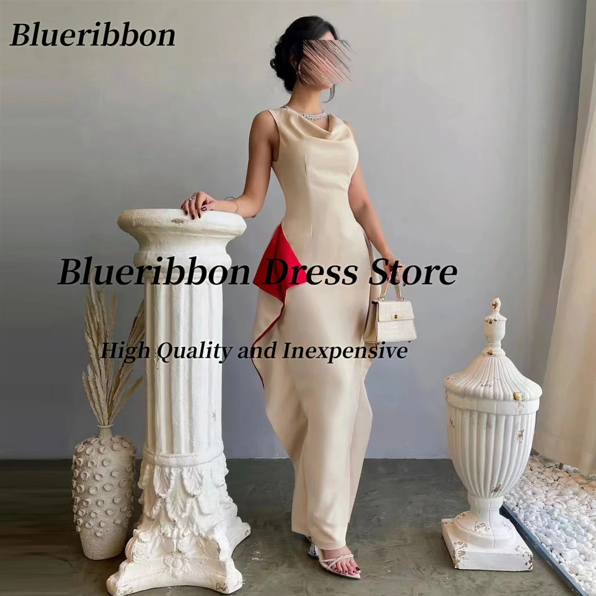 

Blueribbon Elegant Prom Party Dresses for Women 2024 V Neck Sleeveless Evening Gowns Saudi Dubai فستان حفلات الزفاف