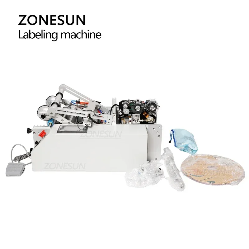 ZONESUN Automatic Bottle Labeling Machine Single Double Side Sticker Juice Round Bottle Label Applicator with Dater ZS-TB190