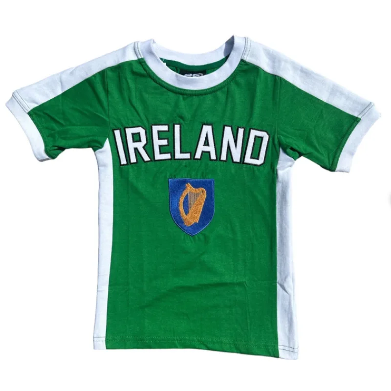 Color Block Short Sleeve T Shirt Ireland Letter Harp Badge Embroidery Casual Top