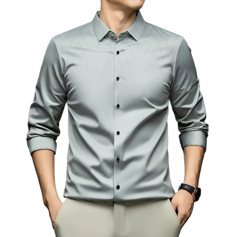 Spring Autumn Formal Shirt Men Long Sleeve Square Collar Mulberry Silk Soft Slim Fit Office Shirt for Man Oversized
