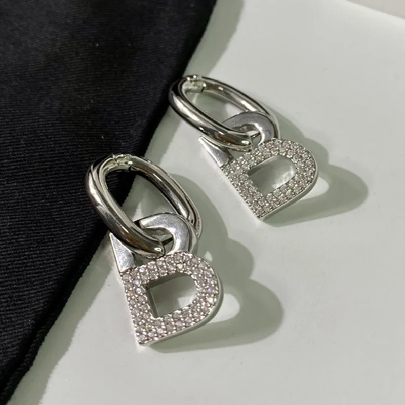 

New Shiny Letter B Inlaid Rhinestone Earrings For Women Luxury High Quality Design Jewelry Korean Version Wedding Party Gifts