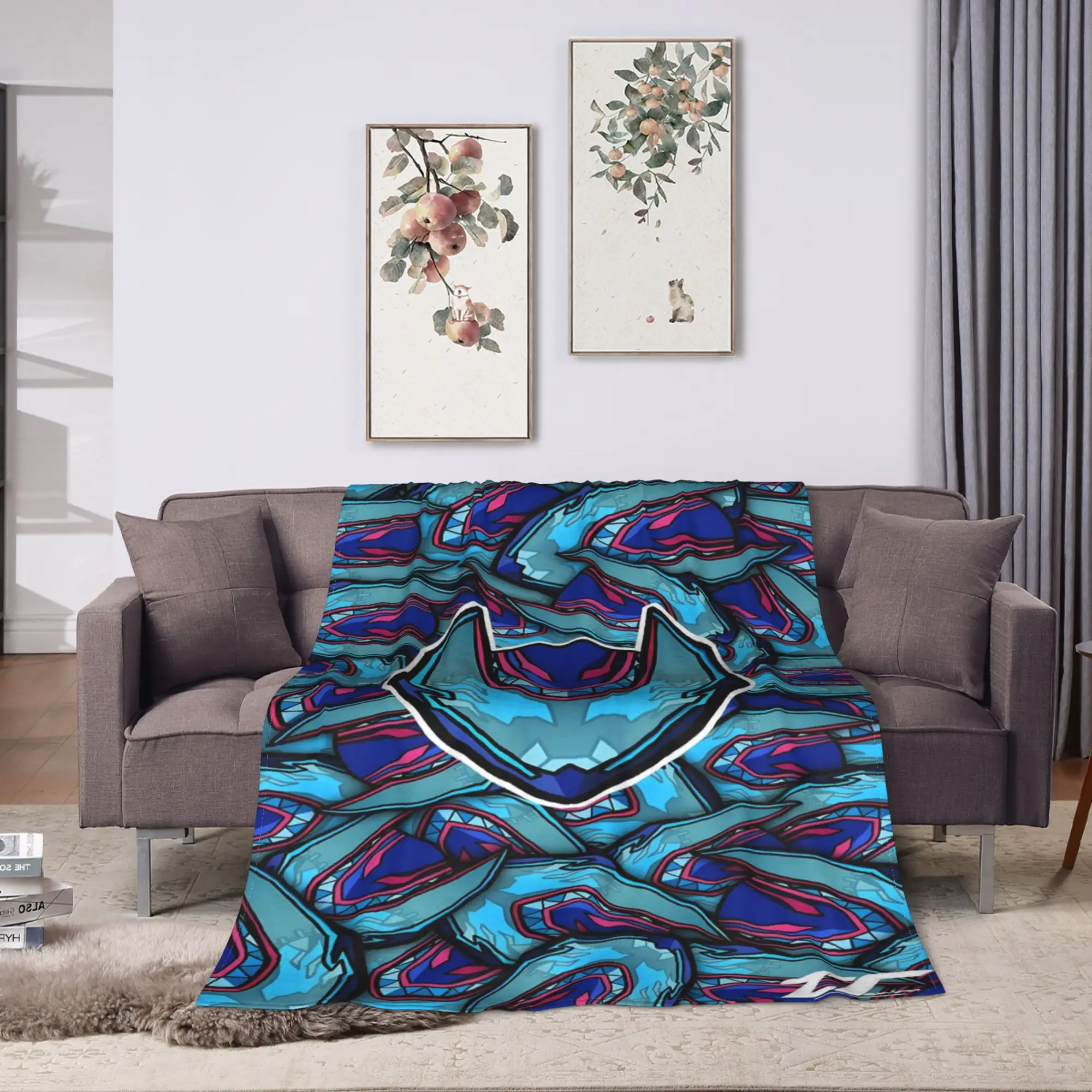 Cyan Swirl Helmet Kamen Rider Flannel Blanket  Warm Throw Blanket for Home Decor Travel Office Fluffy Bedspread Sofa Bed Cover