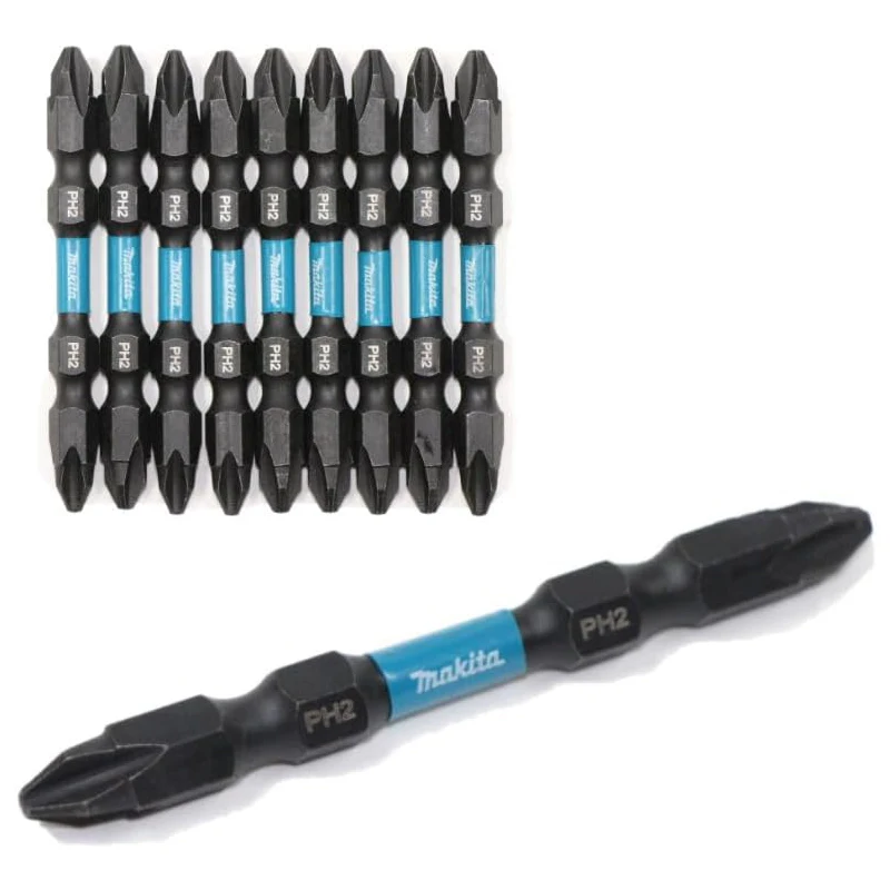 Makita E-15827 10pcs Impact Screwdriver Bit Set PH2 65mm Double-Ended Hex Shank Power Tool Accessories for Woodworking Fastening