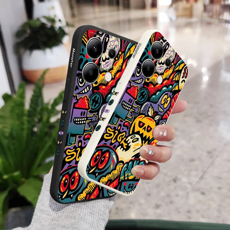 Pumpkin Monster Phone Case For Xiaomi Redmi Note 14 13 12 12S 11 11S 10 10S 9 9S Pro Plus 4G 5G Liquid Silicone Cover