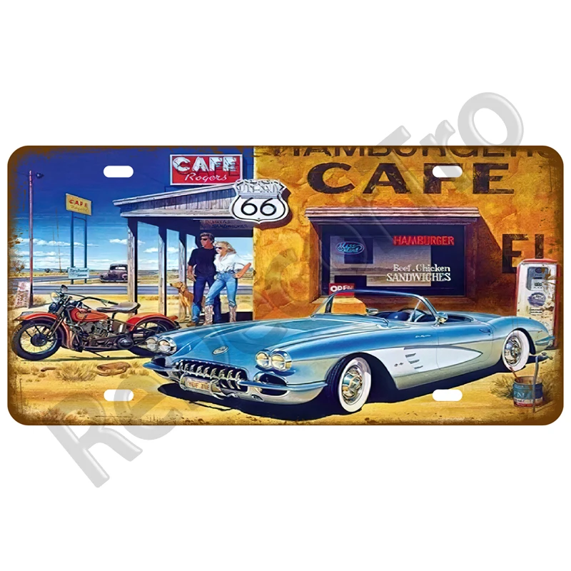 Route 66. Tinplates Plate Garage Tin Signs Poster Retro Plaque Home Tire Shop Wall Art Decor Gas Vintage Car Metal Sign Tinplate