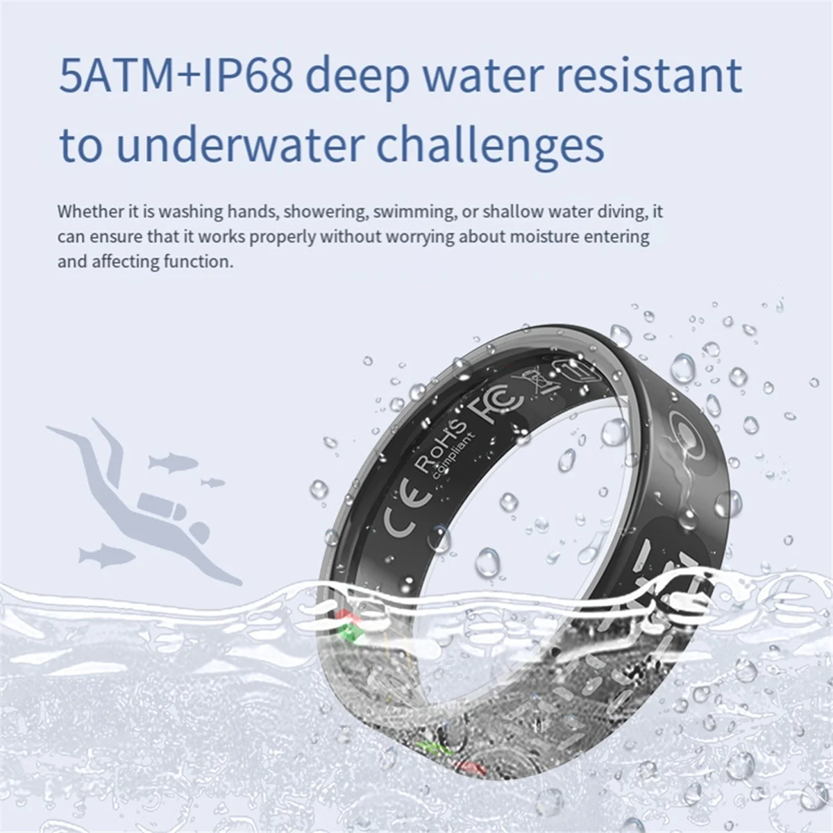 ABGISmart Ring with Display Screen and Touch, Wireless Charging, Health Manager, 5 ATM Waterproof for Men Women No.11