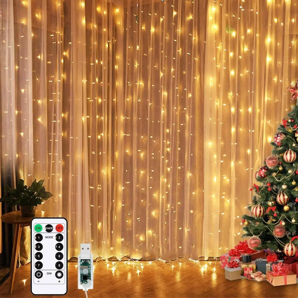 Christmas Decoration Curtain LED String Lights 3m Remote Control Holiday Wedding Fairy Garland Light for Bedroom Outdoor Home