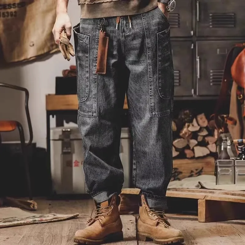 

Свободные прямые рабочие брюки, большие размеры 300, осень-зима, модные повседневные брюки в американском стиле ретро для молодых мужчин