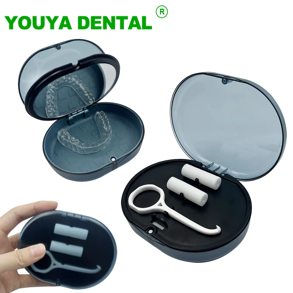 2 Layers Retainer Case Orthodontic Storage Box With Mirror Invisible Removable Braces Remover Aligner Chewies Silicone Stick