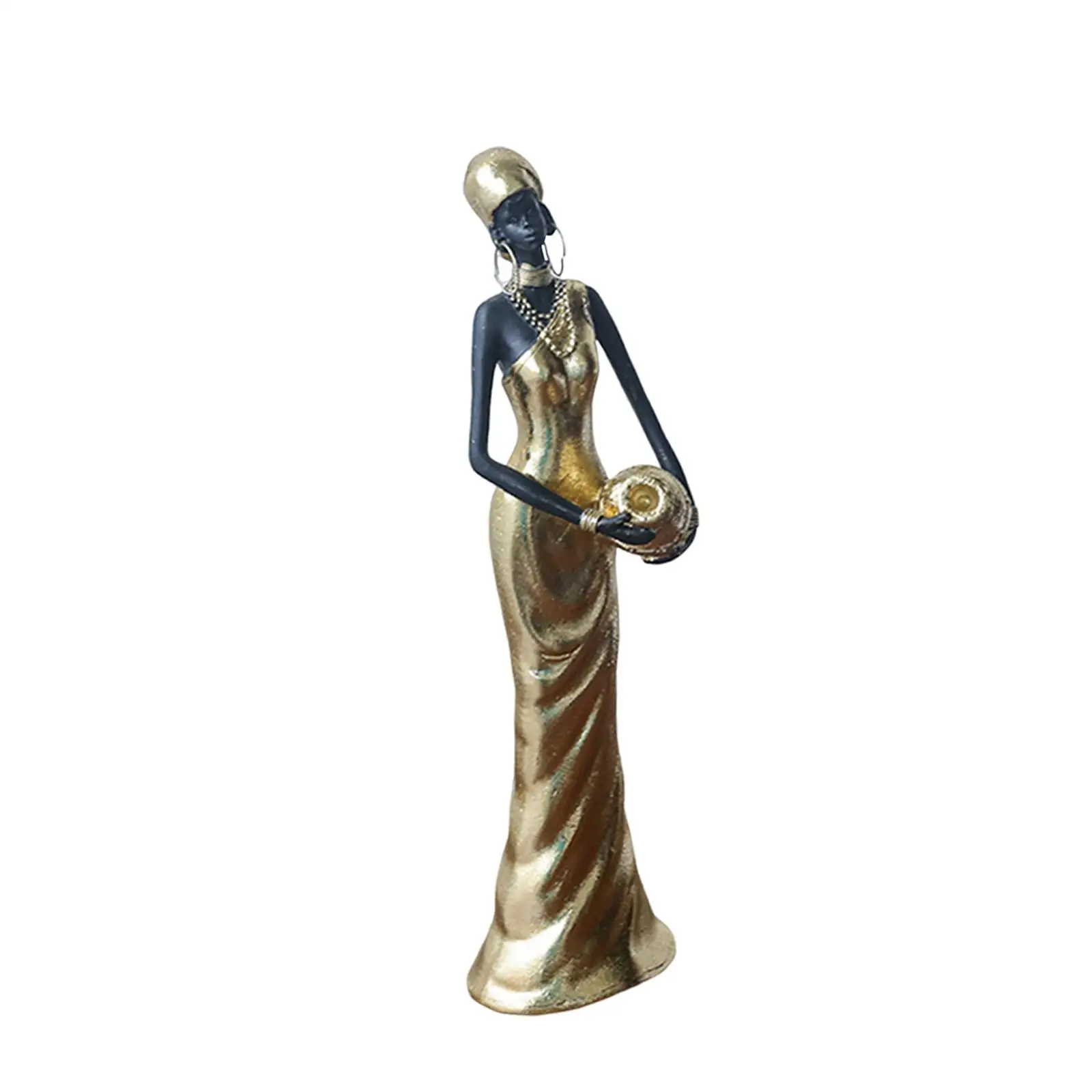 African Decor Resin Women Figurine Tribal Lady Statue Hand Craft Collectible Art Piece for Bookshelf Fireplace Mantle Gift