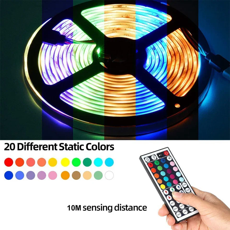 

Комплект светодиодных лент RGB 5050, водонепроницаемая лента, источник питания 12 В, 44 клавиши, ИК-контроллер для телевизора, спальни, кухни, гостиной, светодиодная лампа, неоновая